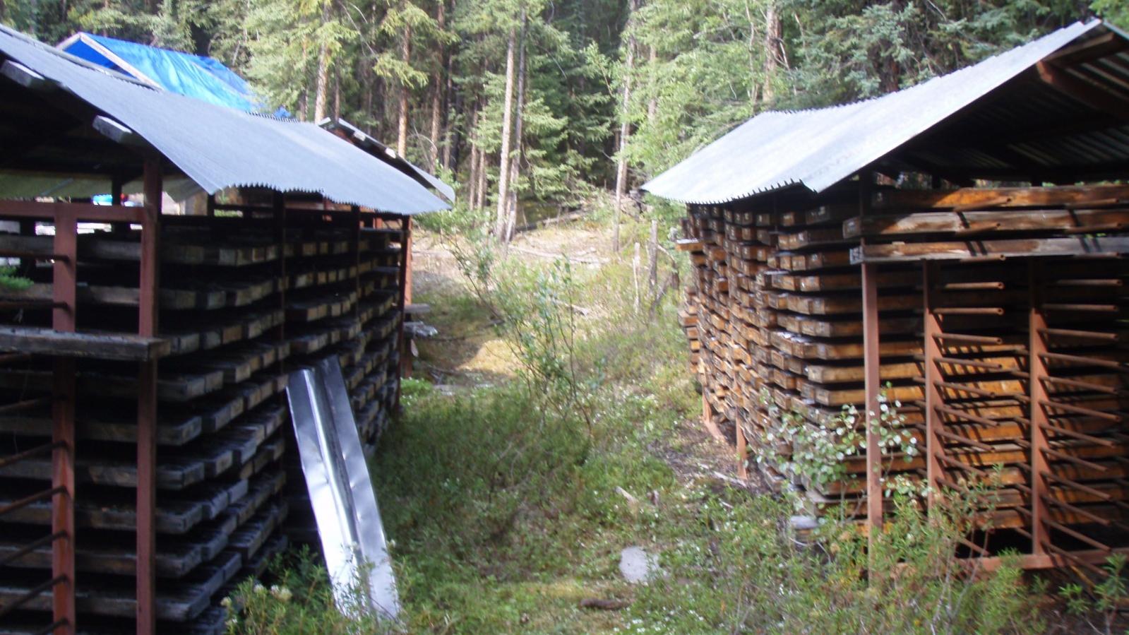 Core Stored at a Camp Near the Fin Creek Showing of the Finex Critical Mineral Exploration Project Yukon Territory