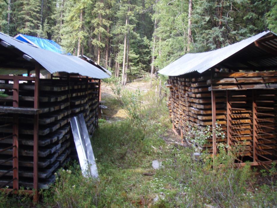 Core Stored at a Camp Near the Fin Creek Showing of the Finex Critical Mineral Exploration Project Yukon Territory