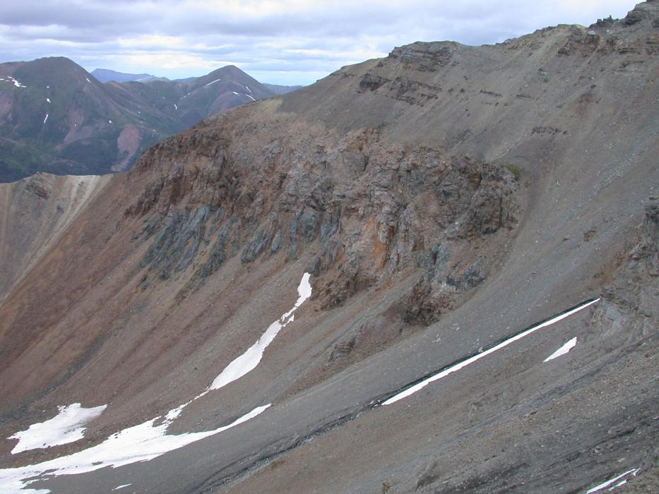 Gossanous Volcanics at the Fire Claims of hte Pelly Mountain Exploration Project