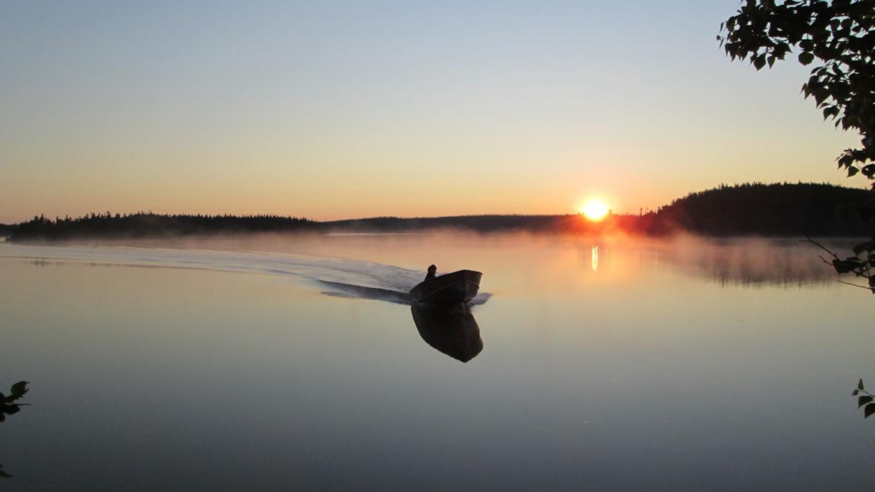 Returning in the Evening from an Exploration Traverse in Northern Saskatchewan