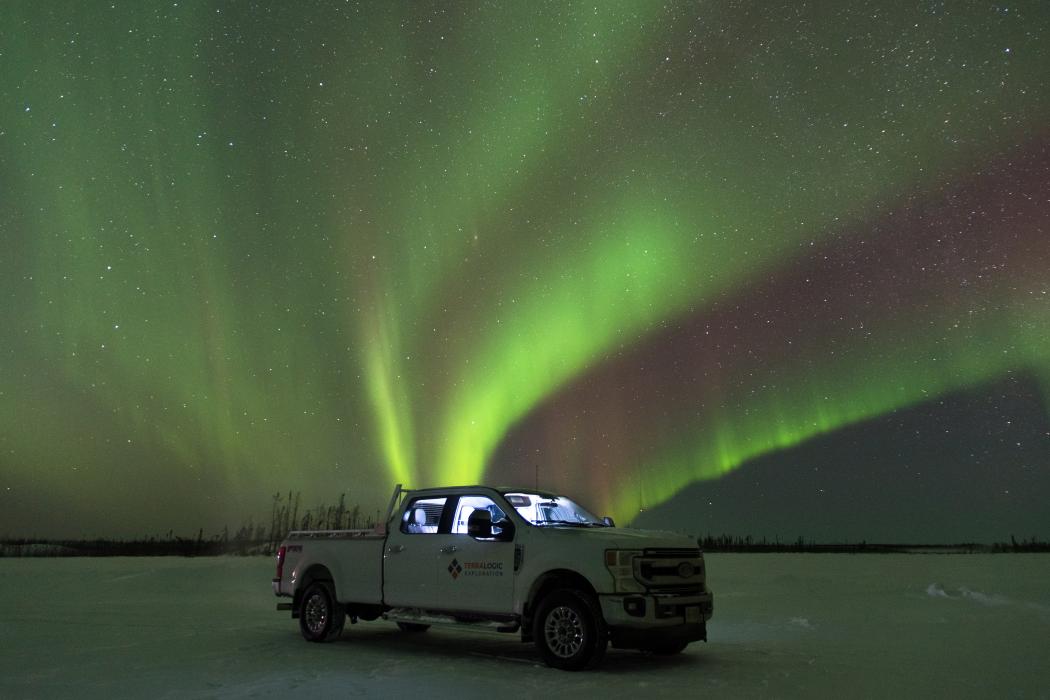 Work truck and northern lights Geology work truck illuminated by the northern lights