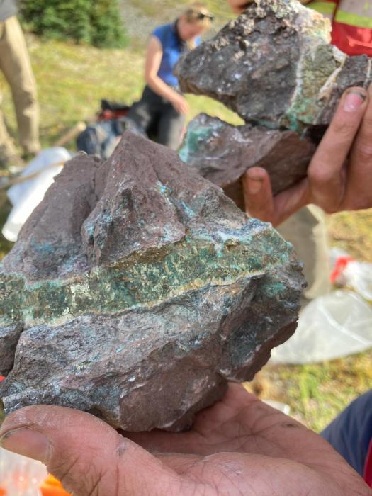 Rock Sample from Theory Project in the Toodoggone District of Northern British Columbia Rock Sample from Theory Project Copper-Gold Porphyry in Northern British Columbia - Rock Sample from Theory Project in Northern British Columbia - Chalcopyrite rich epidote-carbonate vein sample from Fred Occurrence