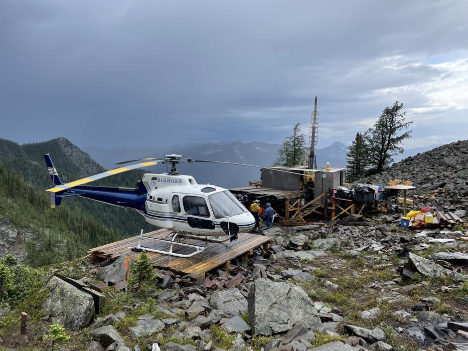 Helicopter at Drill Pad at Vulcan Project in 2023