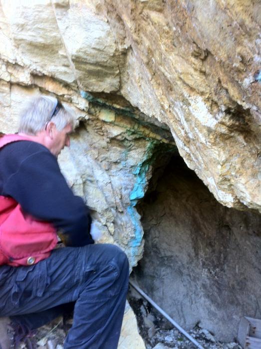 Copper mineralization in outcrop at the Silver Spray Zone
